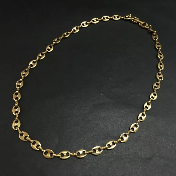 100% AUTHENTIC VINTAGE GIVENCHY PARIS YELLOW GOLD ANCHOR CHAIN NECKLACE